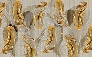 3d wallpaper golden and brown bird feathers background
