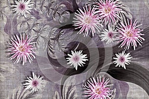 3d wallpaper texture, pinkie chrysanthemums on abstract canvas textures