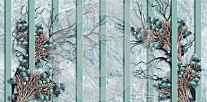 3d wallpaper, turquoise, jewelry, marble background, vertical stripes.