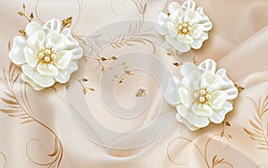 3d wallpaper white diamond flowers on pink silk background