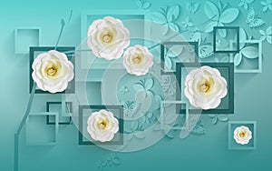 3d wallpaper with whitest flower and aqua color beautyful background