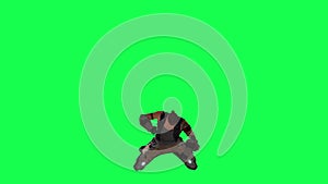 3d warrior man fighting and punching from opposite angle on green screen 3D people walking background chroma key Visual effect ani