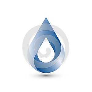 3D Water drop logo design. Blue Droplet icon abstract symbol element, vector template splash style. Waterdrop Oil Aqua droplet