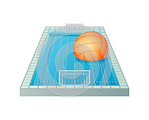 3d water polo pool with goals and orange ball