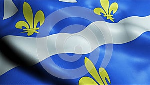 3D Waved France Coat of Arms Department Flag of Loiret