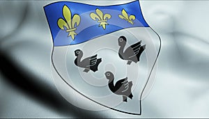 3D Waved France Coat of Arms Flag of Laon