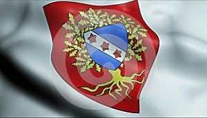 3D Waved France Coat of Arms Flag of Le Chesnay