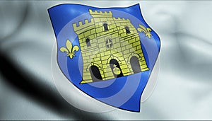 3D Waved France Coat of Arms Flag of Lens