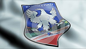 3D Waving Albania City Flag of Puke Closeup View