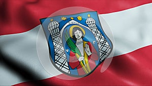 3D Waving Austria City Flag of Sankt Veit an der Glan Closeup View