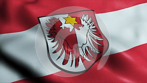 3D Waving Austria City Flag of Spittal an der Drau Closeup View