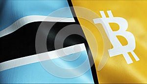 3D Waving Botswana and Bitcoin Flag