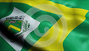 3D Waving Brazil City Flag of Santa Barbara Oeste Closeup View