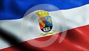 3D Waving Chile county Flag of Chillan Viejo Closeup View