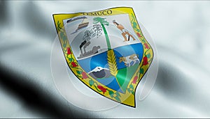 3D Waving Chile county Flag of Temuco Closeup View