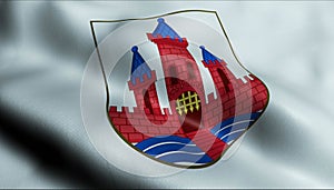 3D Waving Denmark City Flag of Randers Closeup View