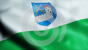 3D Waving Estonia county Flag of Ida Viru Closeup View