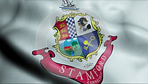 3D Waving Flag of Stamford City Closeup View