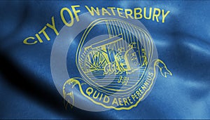 3D Waving Flag of Waterbury City Closeup View