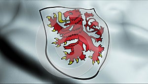 3D Waving Germany City Coat of Arms Flag of Herzogenrath Closeup View