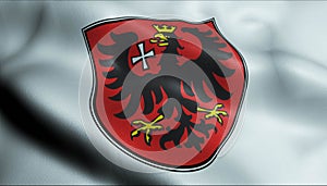 3D Waving Germany City Coat of Arms Flag of Wetzlar Closeup View