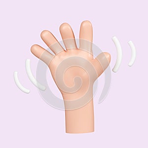 3d Waving Hand Gesture Emoji. Hello and Goodbye. icon isolated on yellow background. 3d rendering illustration. Clipping