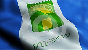 3D Waving Israel City Flag of Bnei Brak Closeup View