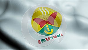 3D Waving Japan City Flag of Ibusuki Closeup View