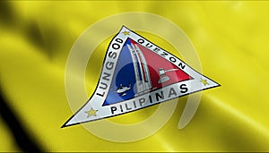 3D Waving Philippines City Flag of Quezon Closeup View