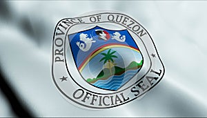 3D Waving Philippines Province Flag of Quezon Closeup View