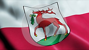 3D Waving Poland City Flag of Dobre Miasto Closeup View