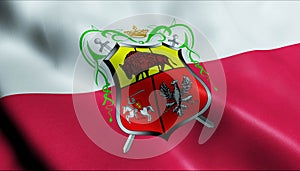 3D Waving Poland City Flag of Drohiczyn Closeup View