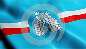 3D Waving Poland City Flag of Gostynin Closeup View