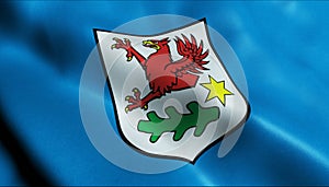 3D Waving Poland City Flag of Gryfino Closeup View