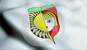 3D Waving Poland City Flag of Rabka Zdroj Closeup View