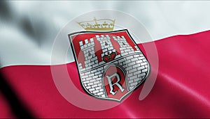3D Waving Poland City Flag of Radom Closeup View