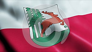 3D Waving Poland City Flag of Szczytno Closeup View