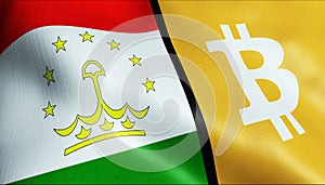 3D Waving Tajikistan and Bitcoin Flag