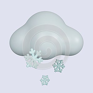 3d weather. Cloud with snowflakes .snowy day. icon isolated on gray background. 3d rendering illustration. Clipping path