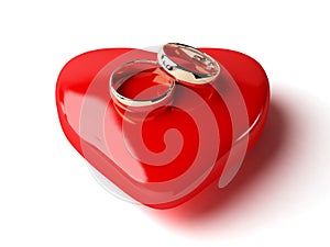 3d wedding rings and heart