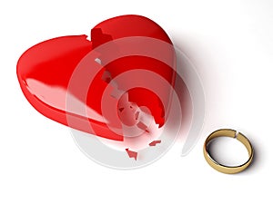 3d wedding rings and heart