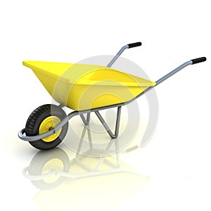 3d wheel barrow isolated on the white