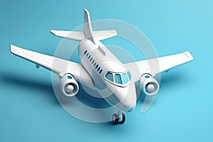 3D White Airplane On Blue Background. Generative AI