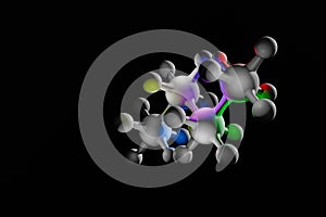 3D white atom model with colorful light on black background. illustration 3d technology of science abstract background with