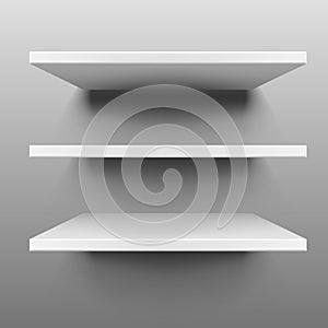 3D White Blank Empty Shelf. Front View