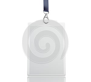 3d White blank plastic ID badge with lanyard