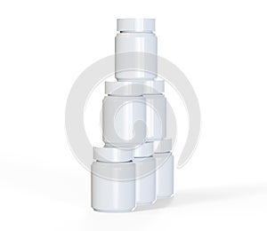 3D White can with vitamins. Bottle with white pills. 3d render