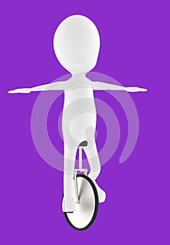 3d white character balancing and riding a unicycle