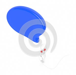 3d white character holding a telephone reciver - in a telephonic conersation , large empty speech bubble above his head