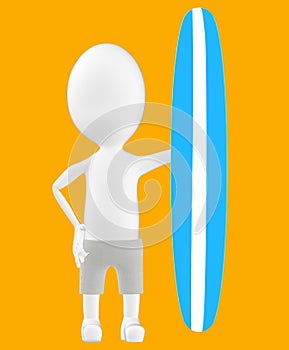 3d white character , surf board